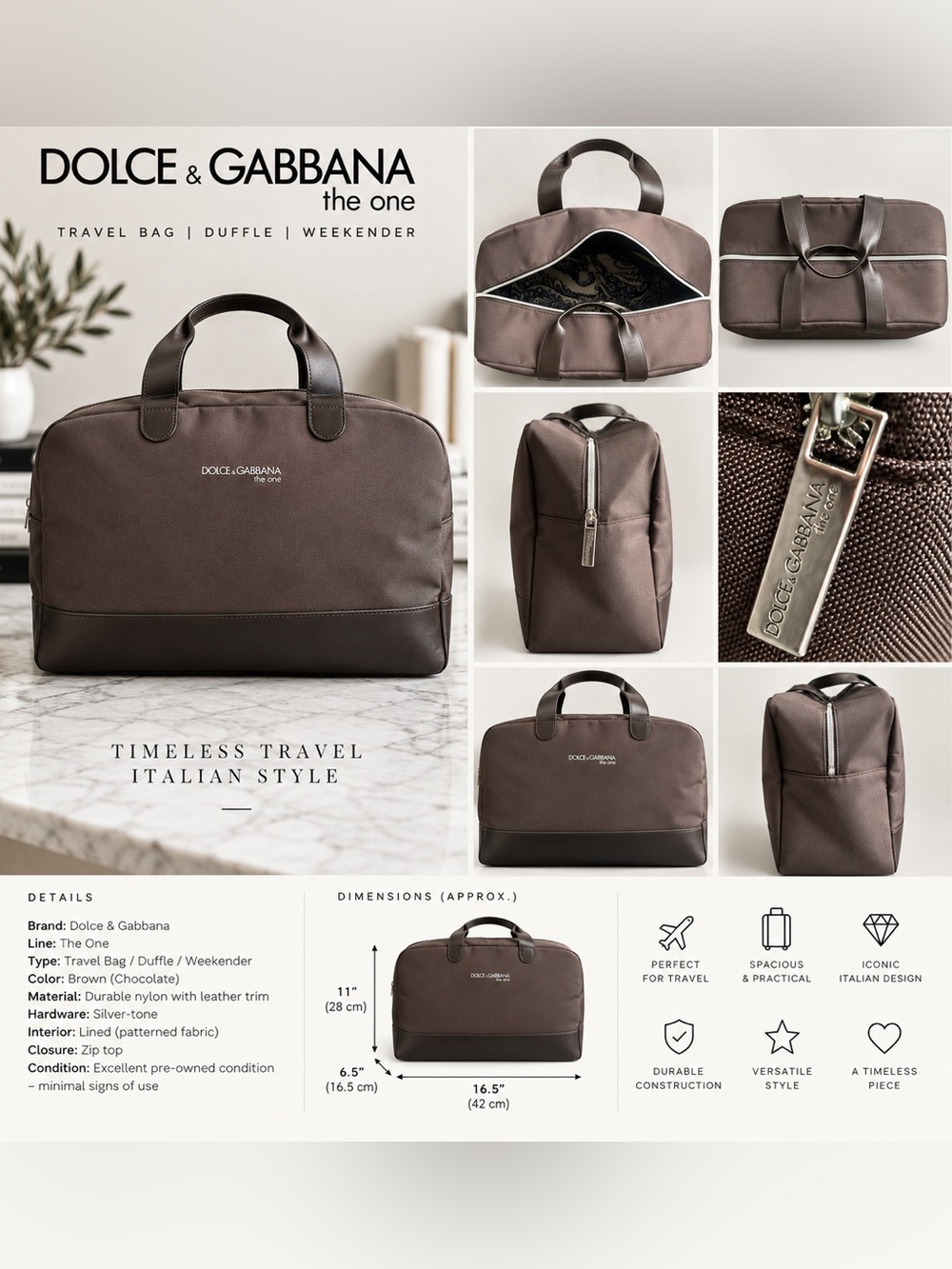 Dolce & Gabbana Brown Leather-Trim Travel Duffel